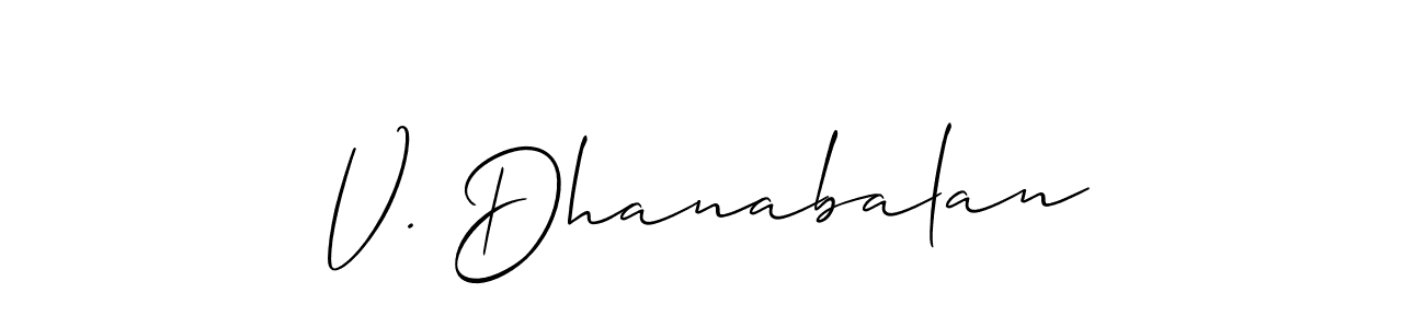 Make a short V. Dhanabalan signature style. Manage your documents anywhere anytime using Allison_Script. Create and add eSignatures, submit forms, share and send files easily. V. Dhanabalan signature style 2 images and pictures png