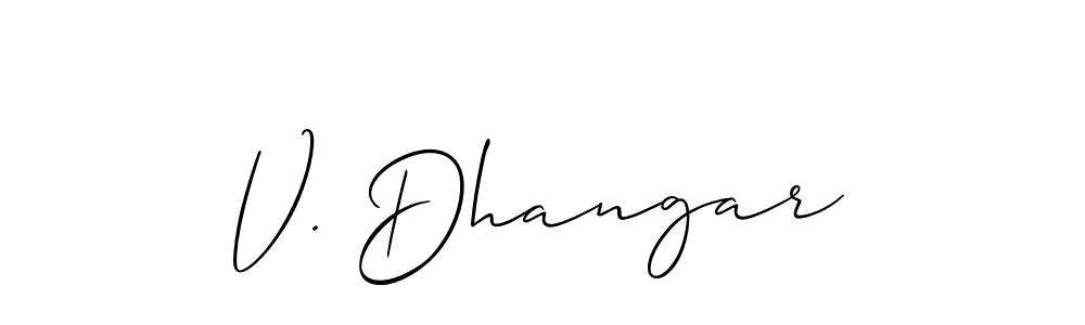 Check out images of Autograph of V. Dhangar name. Actor V. Dhangar Signature Style. Allison_Script is a professional sign style online. V. Dhangar signature style 2 images and pictures png