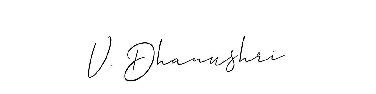 It looks lik you need a new signature style for name V. Dhanushri. Design unique handwritten (Allison_Script) signature with our free signature maker in just a few clicks. V. Dhanushri signature style 2 images and pictures png