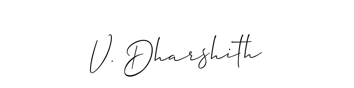 Also You can easily find your signature by using the search form. We will create V. Dharshith name handwritten signature images for you free of cost using Allison_Script sign style. V. Dharshith signature style 2 images and pictures png