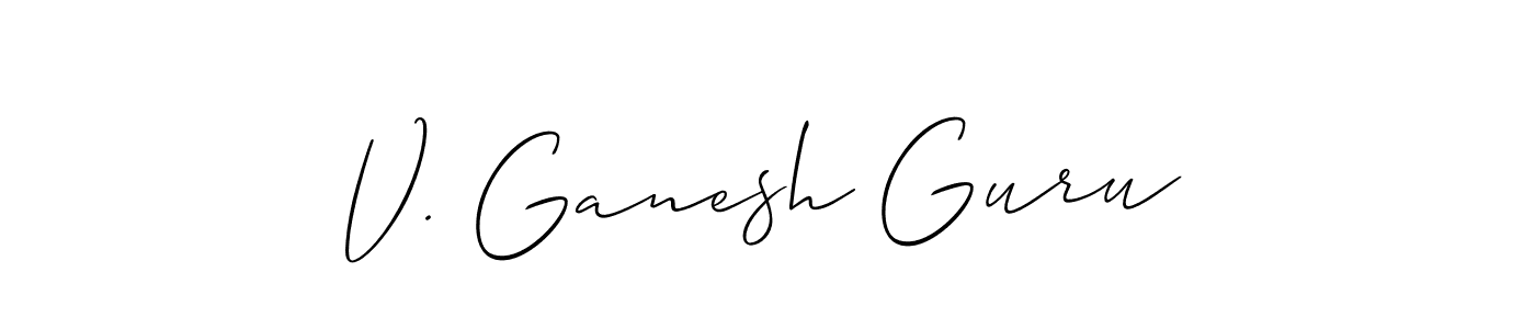 The best way (Allison_Script) to make a short signature is to pick only two or three words in your name. The name V. Ganesh Guru include a total of six letters. For converting this name. V. Ganesh Guru signature style 2 images and pictures png