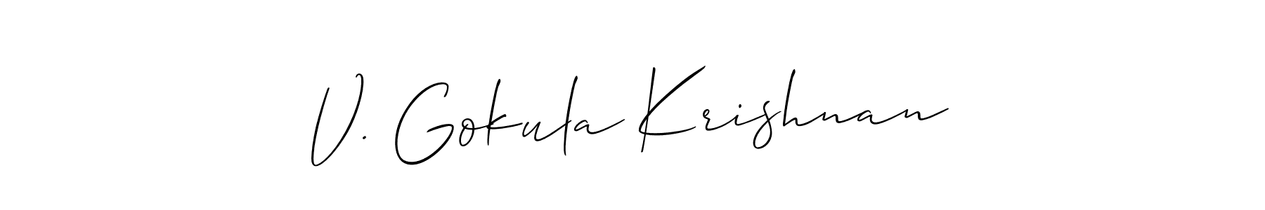 This is the best signature style for the V. Gokula Krishnan name. Also you like these signature font (Allison_Script). Mix name signature. V. Gokula Krishnan signature style 2 images and pictures png