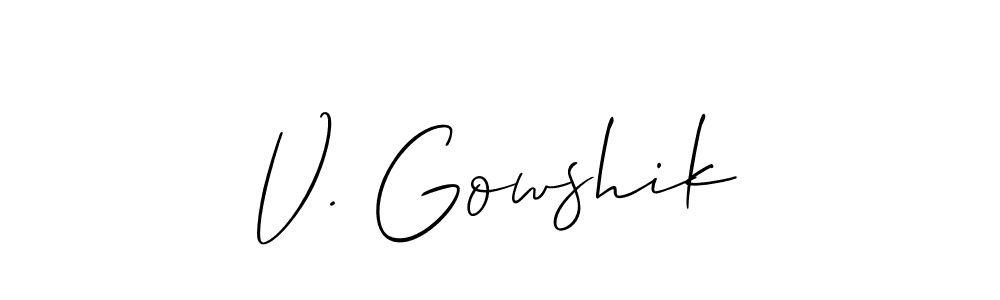 Use a signature maker to create a handwritten signature online. With this signature software, you can design (Allison_Script) your own signature for name V. Gowshik. V. Gowshik signature style 2 images and pictures png