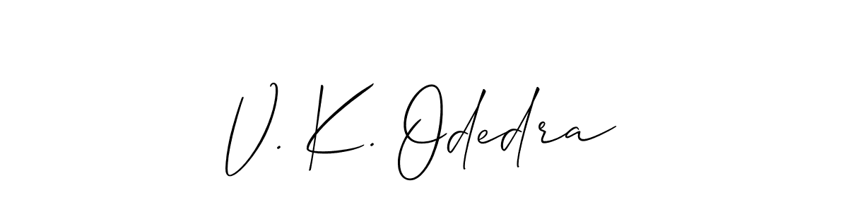 How to make V. K. Odedra name signature. Use Allison_Script style for creating short signs online. This is the latest handwritten sign. V. K. Odedra signature style 2 images and pictures png