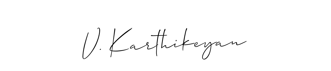 You should practise on your own different ways (Allison_Script) to write your name (V. Karthikeyan) in signature. don't let someone else do it for you. V. Karthikeyan signature style 2 images and pictures png