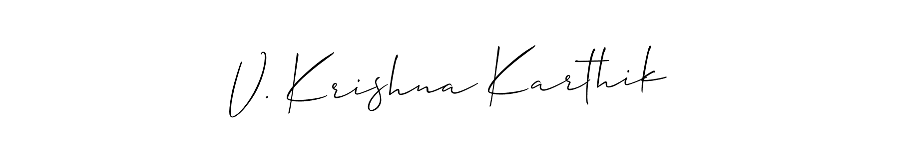 Similarly Allison_Script is the best handwritten signature design. Signature creator online .You can use it as an online autograph creator for name V. Krishna Karthik. V. Krishna Karthik signature style 2 images and pictures png