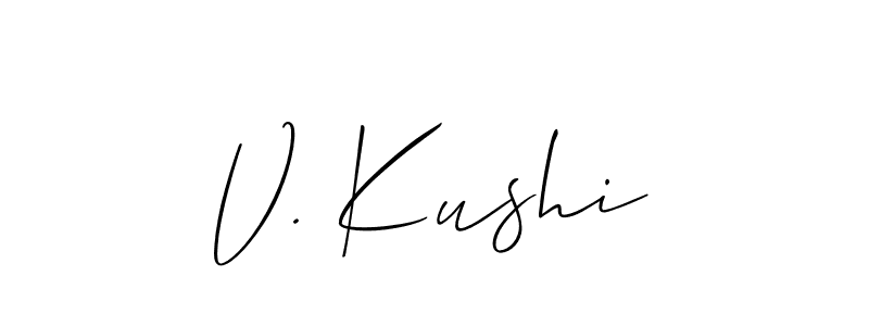 Use a signature maker to create a handwritten signature online. With this signature software, you can design (Allison_Script) your own signature for name V. Kushi. V. Kushi signature style 2 images and pictures png