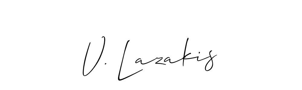 The best way (Allison_Script) to make a short signature is to pick only two or three words in your name. The name V. Lazakis include a total of six letters. For converting this name. V. Lazakis signature style 2 images and pictures png