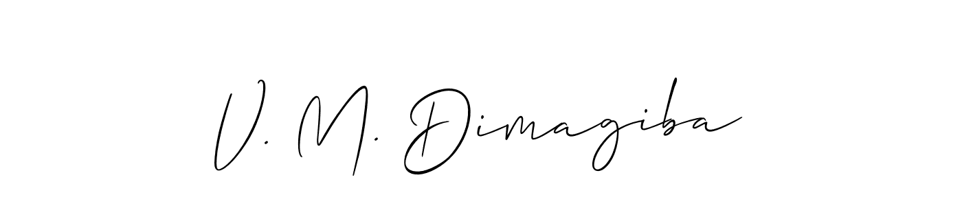 Use a signature maker to create a handwritten signature online. With this signature software, you can design (Allison_Script) your own signature for name V. M. Dimagiba. V. M. Dimagiba signature style 2 images and pictures png