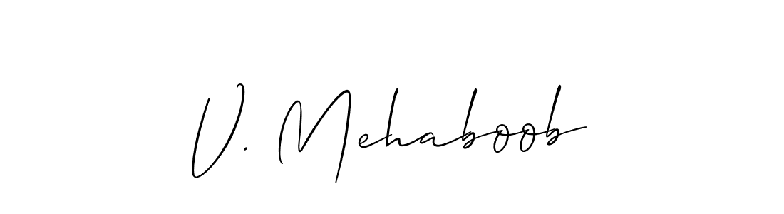 The best way (Allison_Script) to make a short signature is to pick only two or three words in your name. The name V. Mehaboob include a total of six letters. For converting this name. V. Mehaboob signature style 2 images and pictures png