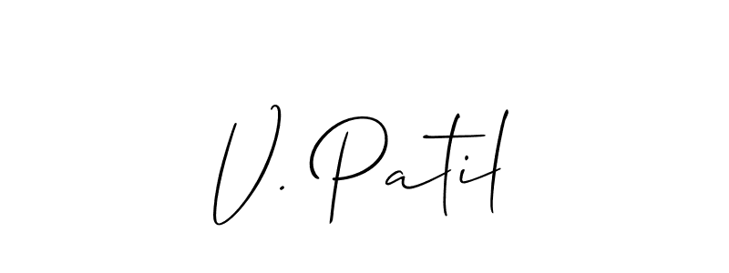 Check out images of Autograph of V. Patil name. Actor V. Patil Signature Style. Allison_Script is a professional sign style online. V. Patil signature style 2 images and pictures png