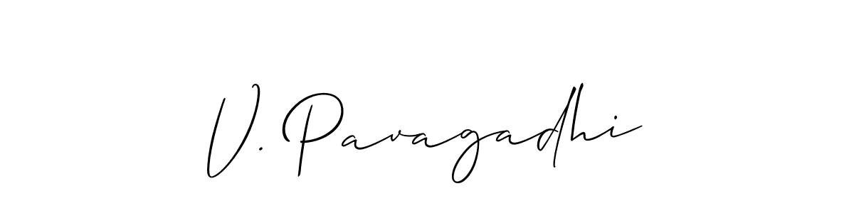 Use a signature maker to create a handwritten signature online. With this signature software, you can design (Allison_Script) your own signature for name V. Pavagadhi. V. Pavagadhi signature style 2 images and pictures png