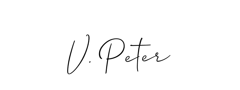 Check out images of Autograph of V. Peter name. Actor V. Peter Signature Style. Allison_Script is a professional sign style online. V. Peter signature style 2 images and pictures png