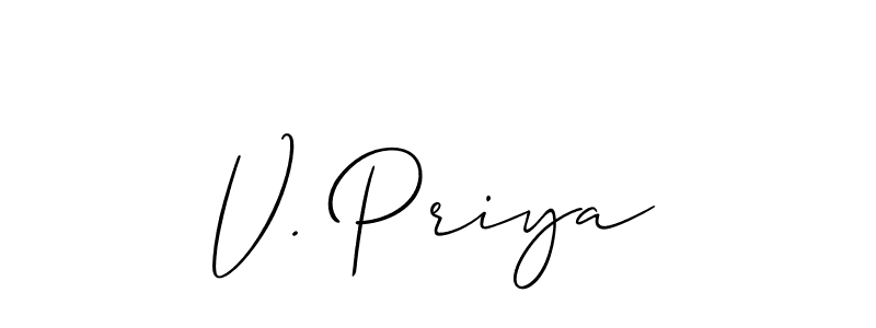 Also You can easily find your signature by using the search form. We will create V. Priya name handwritten signature images for you free of cost using Allison_Script sign style. V. Priya signature style 2 images and pictures png