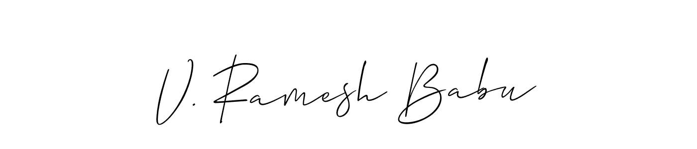 The best way (Allison_Script) to make a short signature is to pick only two or three words in your name. The name V. Ramesh Babu include a total of six letters. For converting this name. V. Ramesh Babu signature style 2 images and pictures png
