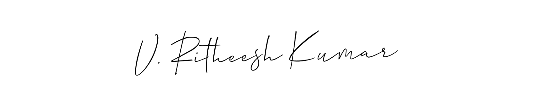 Allison_Script is a professional signature style that is perfect for those who want to add a touch of class to their signature. It is also a great choice for those who want to make their signature more unique. Get V. Ritheesh Kumar name to fancy signature for free. V. Ritheesh Kumar signature style 2 images and pictures png