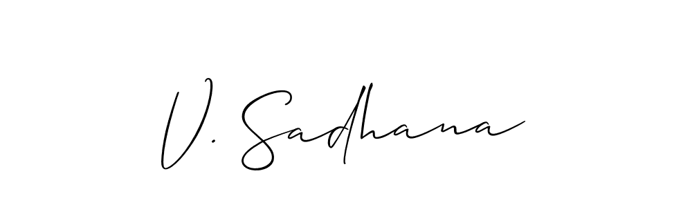 Check out images of Autograph of V. Sadhana name. Actor V. Sadhana Signature Style. Allison_Script is a professional sign style online. V. Sadhana signature style 2 images and pictures png