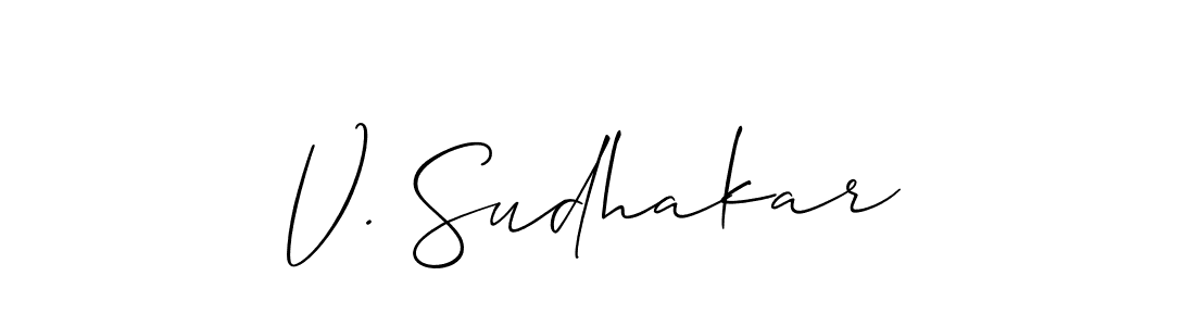 It looks lik you need a new signature style for name V. Sudhakar. Design unique handwritten (Allison_Script) signature with our free signature maker in just a few clicks. V. Sudhakar signature style 2 images and pictures png