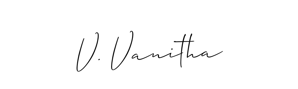 Allison_Script is a professional signature style that is perfect for those who want to add a touch of class to their signature. It is also a great choice for those who want to make their signature more unique. Get V. Vanitha name to fancy signature for free. V. Vanitha signature style 2 images and pictures png