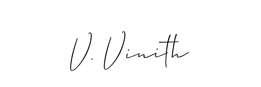 if you are searching for the best signature style for your name V. Vinith. so please give up your signature search. here we have designed multiple signature styles  using Allison_Script. V. Vinith signature style 2 images and pictures png