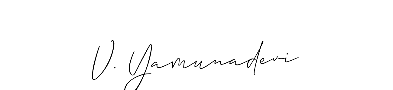 if you are searching for the best signature style for your name V. Yamunadevi. so please give up your signature search. here we have designed multiple signature styles  using Allison_Script. V. Yamunadevi signature style 2 images and pictures png