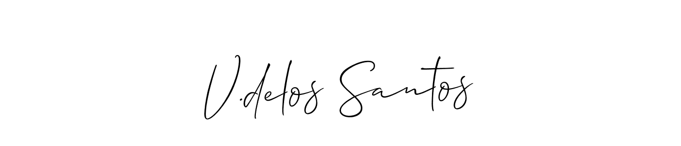 The best way (Allison_Script) to make a short signature is to pick only two or three words in your name. The name V.delos Santos include a total of six letters. For converting this name. V.delos Santos signature style 2 images and pictures png