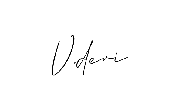 Allison_Script is a professional signature style that is perfect for those who want to add a touch of class to their signature. It is also a great choice for those who want to make their signature more unique. Get V.devi name to fancy signature for free. V.devi signature style 2 images and pictures png