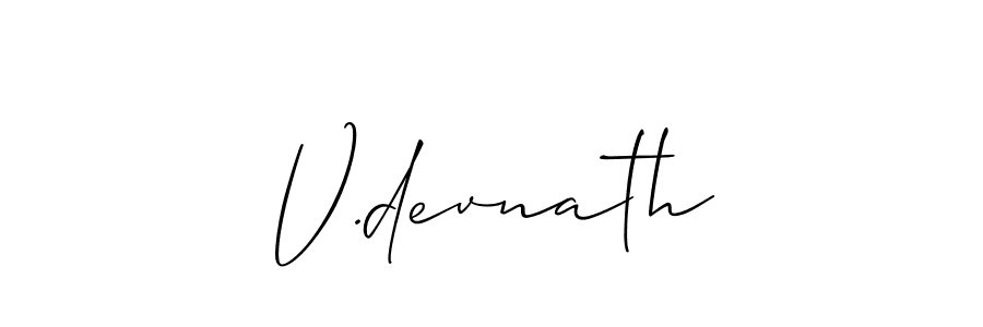 The best way (Allison_Script) to make a short signature is to pick only two or three words in your name. The name V.devnath include a total of six letters. For converting this name. V.devnath signature style 2 images and pictures png