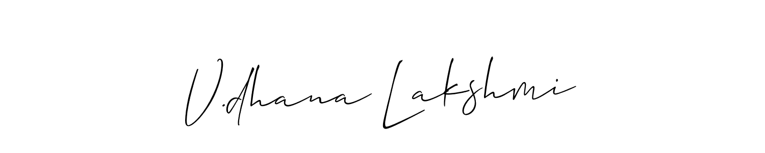 Allison_Script is a professional signature style that is perfect for those who want to add a touch of class to their signature. It is also a great choice for those who want to make their signature more unique. Get V.dhana Lakshmi name to fancy signature for free. V.dhana Lakshmi signature style 2 images and pictures png