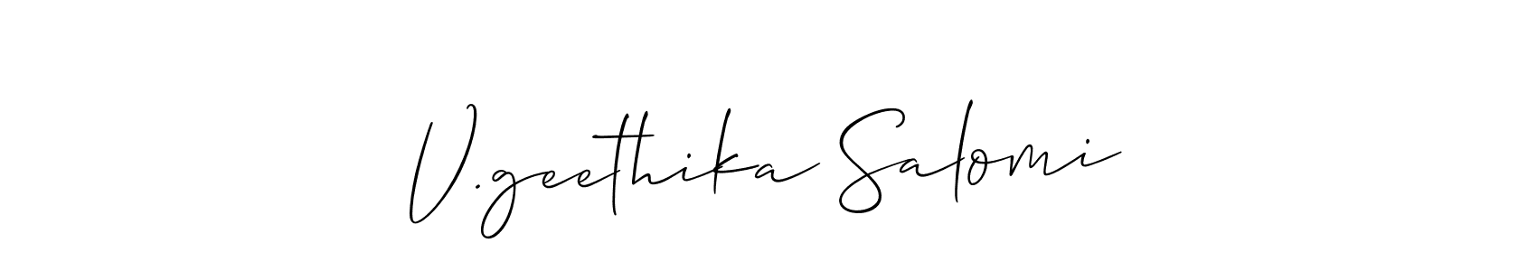 Create a beautiful signature design for name V.geethika Salomi. With this signature (Allison_Script) fonts, you can make a handwritten signature for free. V.geethika Salomi signature style 2 images and pictures png