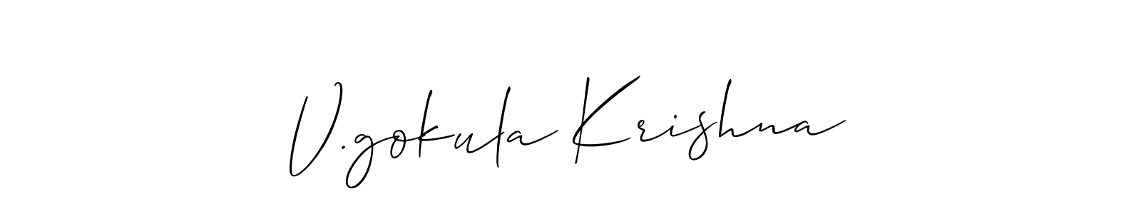 Use a signature maker to create a handwritten signature online. With this signature software, you can design (Allison_Script) your own signature for name V.gokula Krishna. V.gokula Krishna signature style 2 images and pictures png
