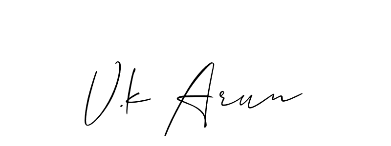 V.k Arun stylish signature style. Best Handwritten Sign (Allison_Script) for my name. Handwritten Signature Collection Ideas for my name V.k Arun. V.k Arun signature style 2 images and pictures png