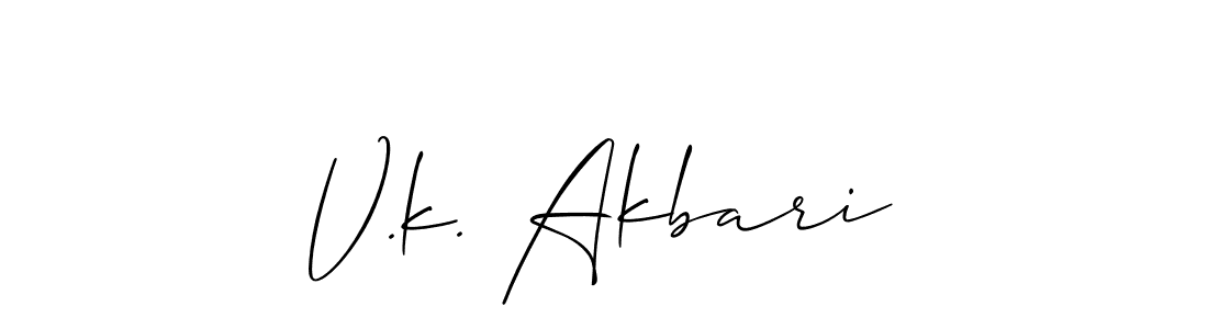 if you are searching for the best signature style for your name V.k. Akbari. so please give up your signature search. here we have designed multiple signature styles  using Allison_Script. V.k. Akbari signature style 2 images and pictures png