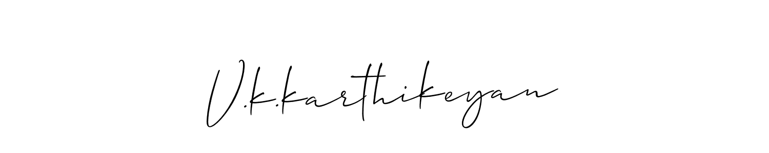 Make a beautiful signature design for name V.k.karthikeyan. With this signature (Allison_Script) style, you can create a handwritten signature for free. V.k.karthikeyan signature style 2 images and pictures png