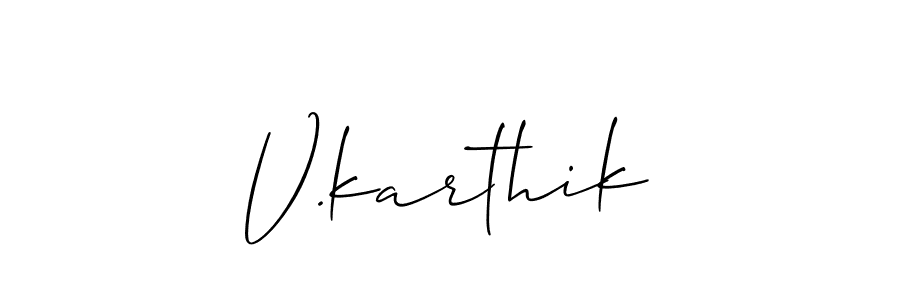 if you are searching for the best signature style for your name V.karthik. so please give up your signature search. here we have designed multiple signature styles  using Allison_Script. V.karthik signature style 2 images and pictures png