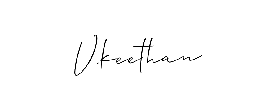 Allison_Script is a professional signature style that is perfect for those who want to add a touch of class to their signature. It is also a great choice for those who want to make their signature more unique. Get V.keethan name to fancy signature for free. V.keethan signature style 2 images and pictures png