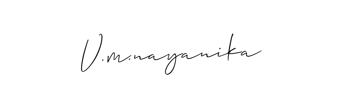 It looks lik you need a new signature style for name V.m.nayanika. Design unique handwritten (Allison_Script) signature with our free signature maker in just a few clicks. V.m.nayanika signature style 2 images and pictures png