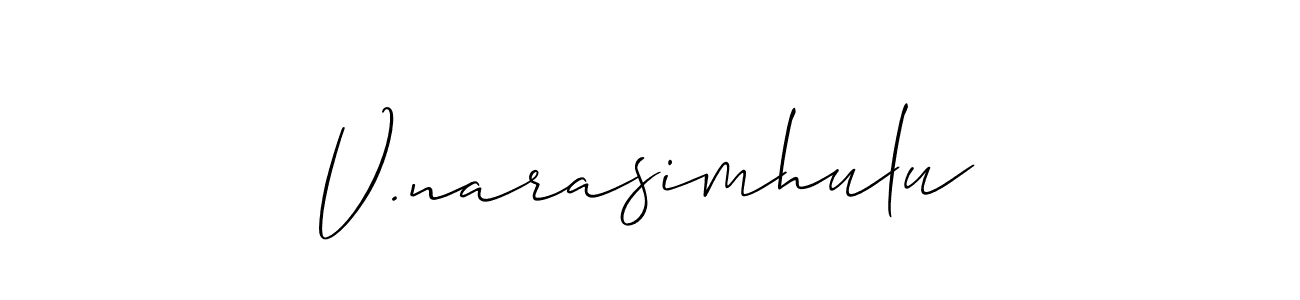 The best way (Allison_Script) to make a short signature is to pick only two or three words in your name. The name V.narasimhulu include a total of six letters. For converting this name. V.narasimhulu signature style 2 images and pictures png