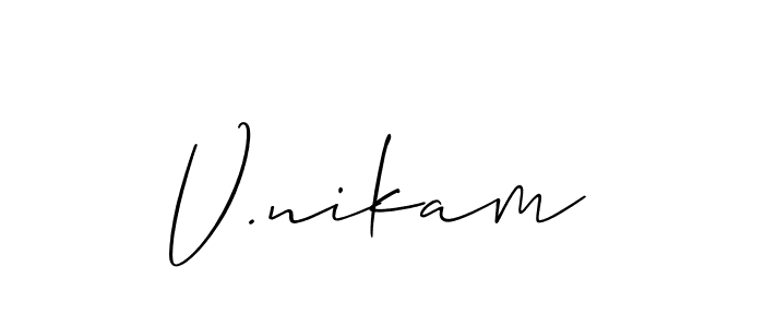 if you are searching for the best signature style for your name V.nikam. so please give up your signature search. here we have designed multiple signature styles  using Allison_Script. V.nikam signature style 2 images and pictures png