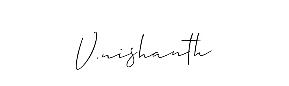 Also You can easily find your signature by using the search form. We will create V.nishanth name handwritten signature images for you free of cost using Allison_Script sign style. V.nishanth signature style 2 images and pictures png