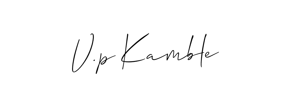 Make a beautiful signature design for name V.p Kamble. With this signature (Allison_Script) style, you can create a handwritten signature for free. V.p Kamble signature style 2 images and pictures png