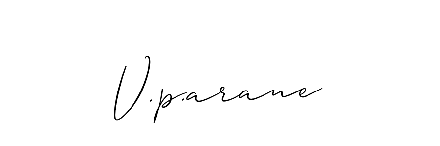 How to make V.p.arane name signature. Use Allison_Script style for creating short signs online. This is the latest handwritten sign. V.p.arane signature style 2 images and pictures png