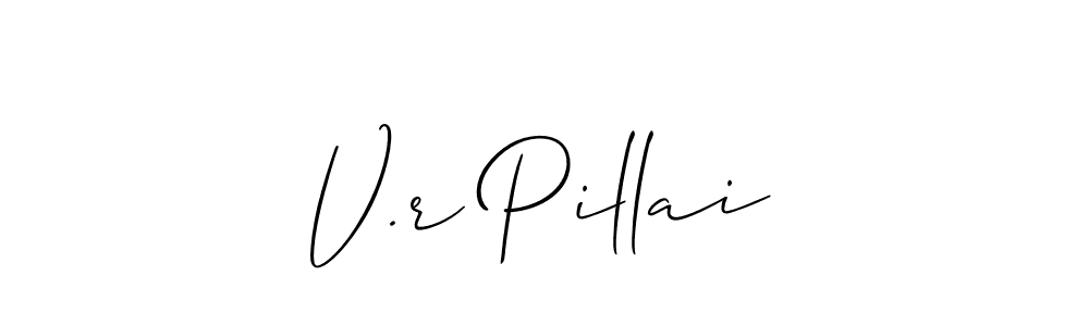 Use a signature maker to create a handwritten signature online. With this signature software, you can design (Allison_Script) your own signature for name V.r Pillai. V.r Pillai signature style 2 images and pictures png