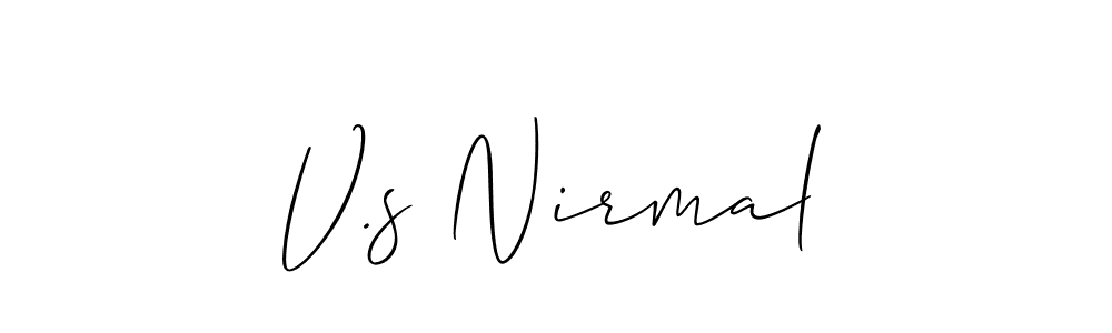 Use a signature maker to create a handwritten signature online. With this signature software, you can design (Allison_Script) your own signature for name V.s Nirmal. V.s Nirmal signature style 2 images and pictures png