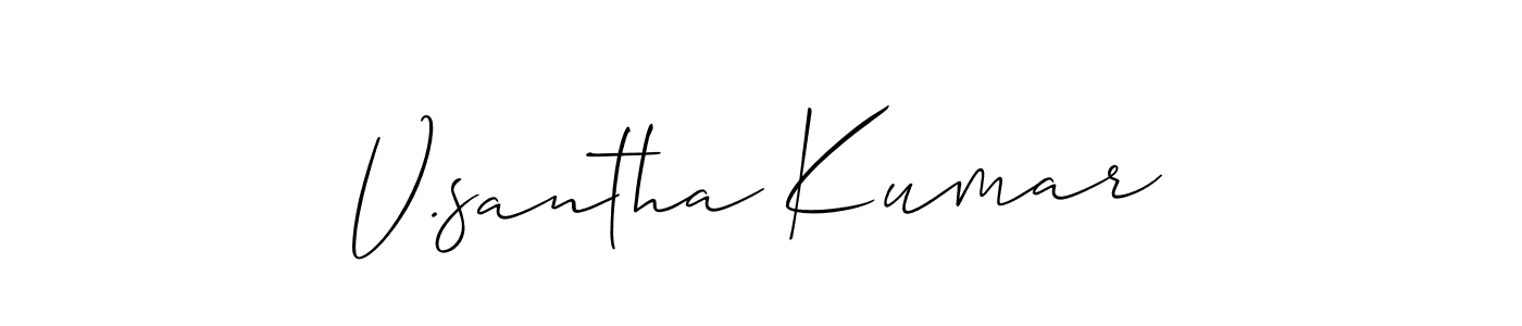 if you are searching for the best signature style for your name V.santha Kumar. so please give up your signature search. here we have designed multiple signature styles  using Allison_Script. V.santha Kumar signature style 2 images and pictures png