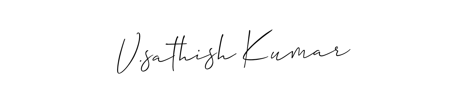 Also You can easily find your signature by using the search form. We will create V.sathish Kumar name handwritten signature images for you free of cost using Allison_Script sign style. V.sathish Kumar signature style 2 images and pictures png