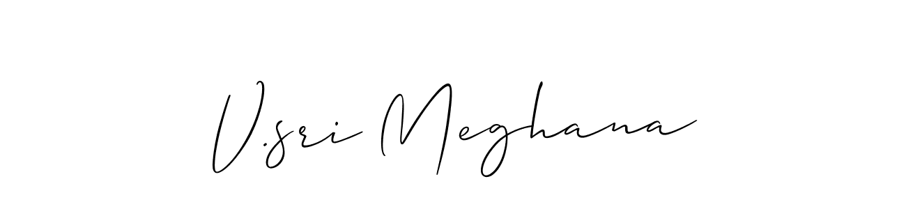 How to make V.sri Meghana name signature. Use Allison_Script style for creating short signs online. This is the latest handwritten sign. V.sri Meghana signature style 2 images and pictures png