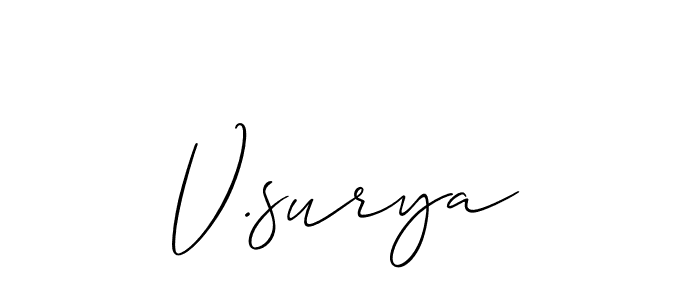 Make a short V.surya signature style. Manage your documents anywhere anytime using Allison_Script. Create and add eSignatures, submit forms, share and send files easily. V.surya signature style 2 images and pictures png