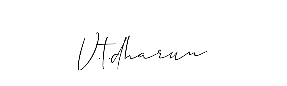 The best way (Allison_Script) to make a short signature is to pick only two or three words in your name. The name V.t.dharun include a total of six letters. For converting this name. V.t.dharun signature style 2 images and pictures png