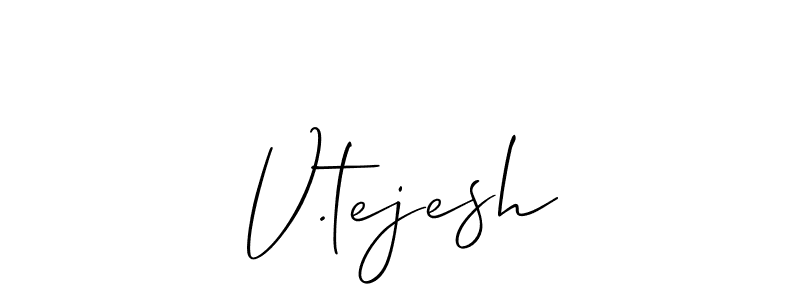 Make a beautiful signature design for name V.tejesh. With this signature (Allison_Script) style, you can create a handwritten signature for free. V.tejesh signature style 2 images and pictures png